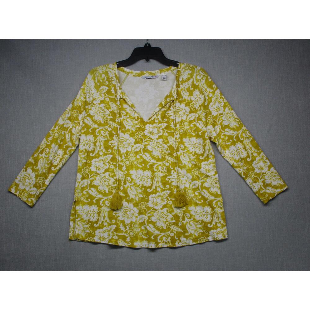 ISAACMIZRAHILIVE! Yellow Green Bohemian Tassel Floral‎ Blouse Womens L